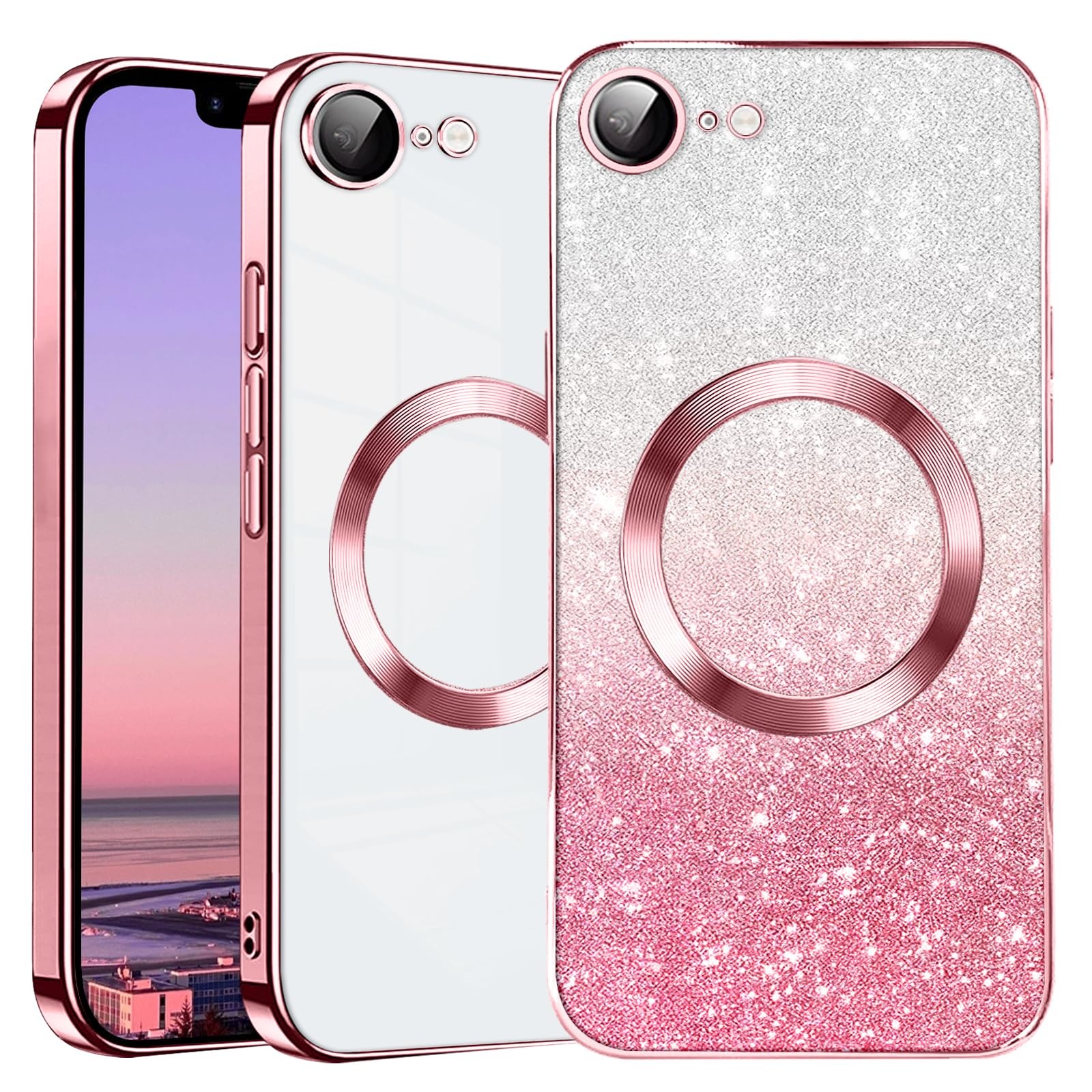 Coque iPhone 16e en silicone transparent haut de gamme avec cristaux pailletés