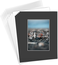 , Acid Free, Pack of 5, 8X10 Black Picture Mats Mattes with Whi