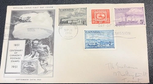 Nice 1951 Canada Capex First Day Cover Centenary Postage Stamp