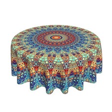 BETGINY Boho Tablecloth 70 Inch Round Waterproof Rustic Colorful Mandala Tabl...