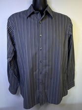 Kenneth Cole Reaction Mens Medium 15 1/2 Button Down Shirt Gray-White Striped