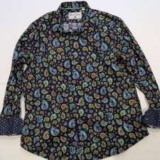 Robert Graham Shirt Mens L Classic Fit Paisley Wild Life Motif Flip Cuffs