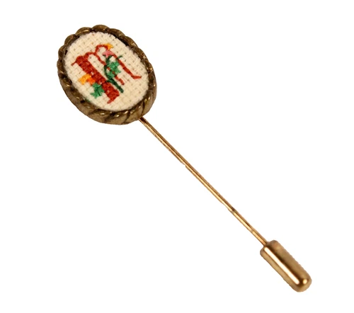 Vintage Creative Circle Costume Jewelry Needlepoint Monogrammed Stick Pin M
