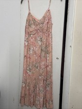 Hem & Thread Coral Floral Peasant Boho Sundress Midi Medium