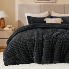 Luxury California King Fleece Comforter Set - Warm, Soft  Stylish Black Bedding