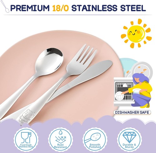 VITEVER 10-Piece Toddler Utensils, Kids Stainless Steel Mirror Polished  - Picture 3 of 7