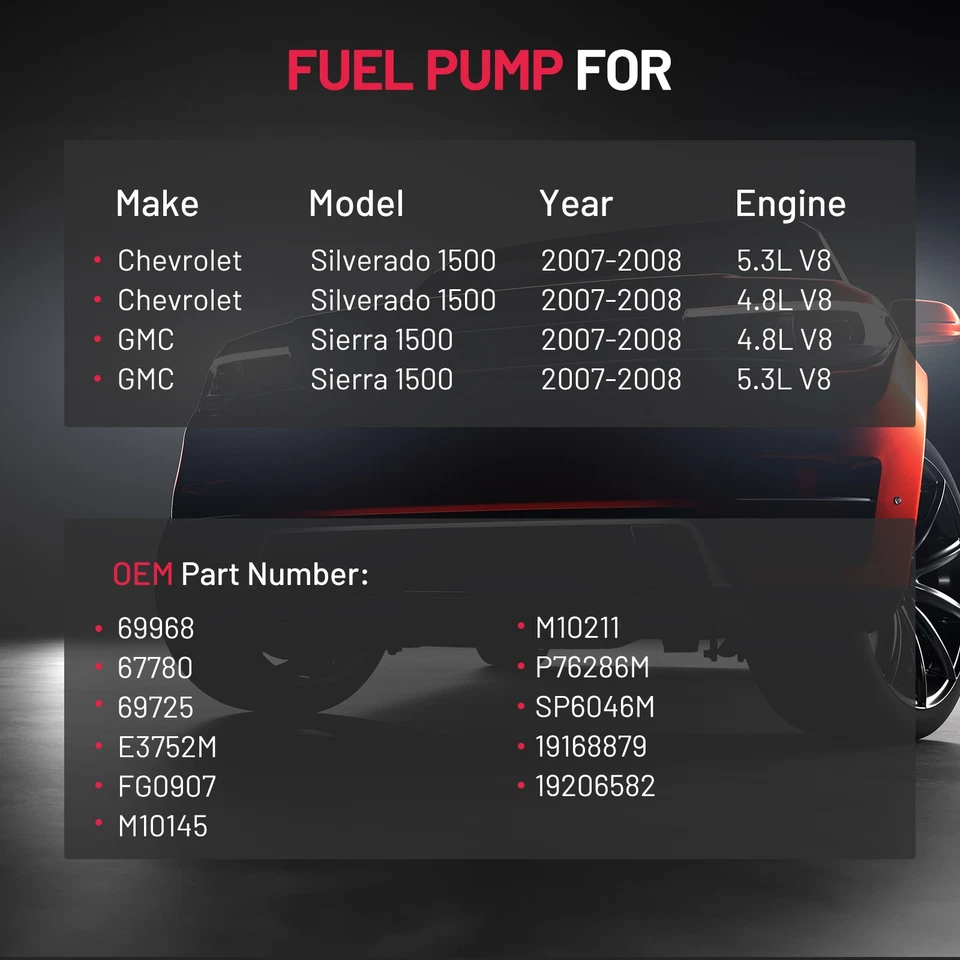 Conjunto de bomba de combustible para Chevrolet Silverado 1500 2007-2008 4,8 L 5,3 L E3752M Foto 3 de 4