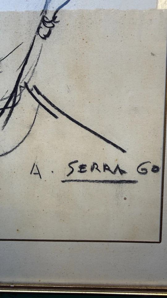 Antoine Serra (1908-1995) Tableau ancien signé portrait de femme au fusain - Photo 2/4