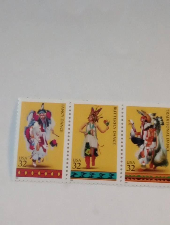 32 CENT MINT NH OG AMERICAN INDIAN DANCES 5 STAMP STRIP FV 1.60 CV 7.75 - Image 2 of 4