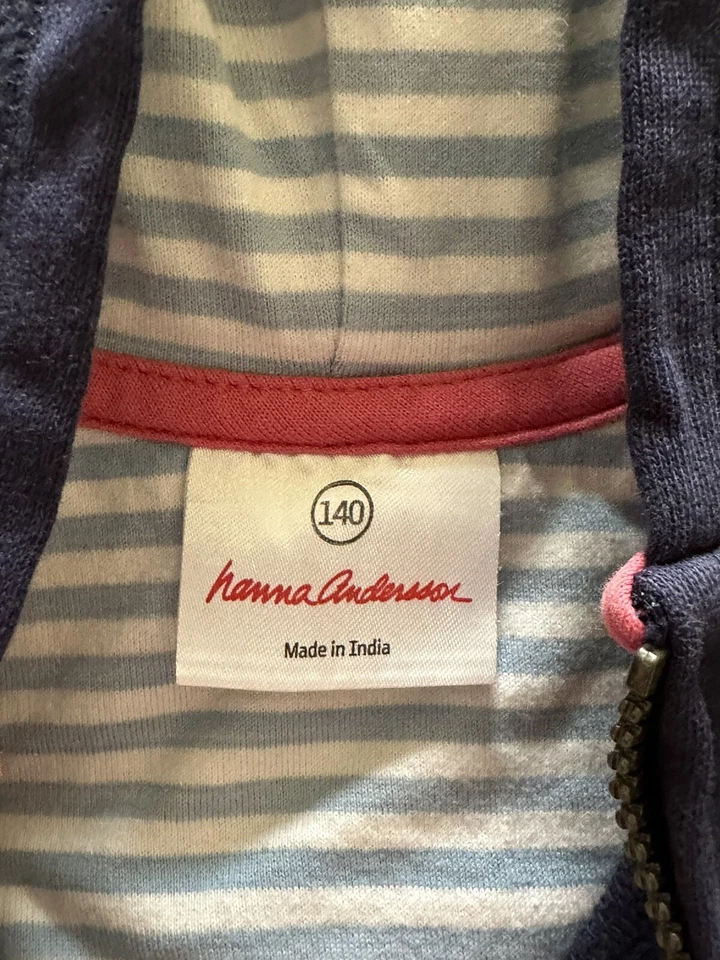 Hanna Andersson Niñas 140 10 Azul Blanco Rosa Cremallera Manga Larga Sudadera con Capucha Foto 2 de 3