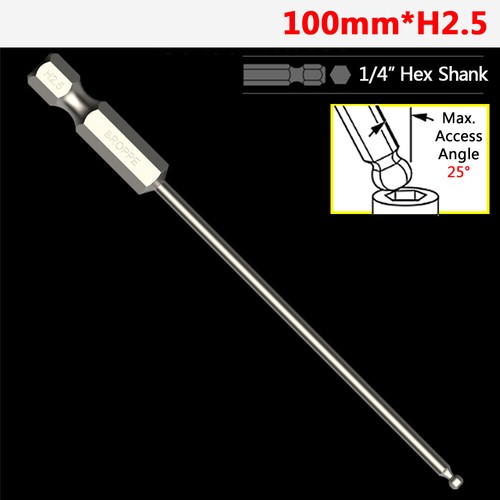 65/100/150mm Ball-End Hex Screwdriver Bit Set 1/4" Hex Shank H2.5 H3 H4 H5 H6 H8 - Picture 20 of 30