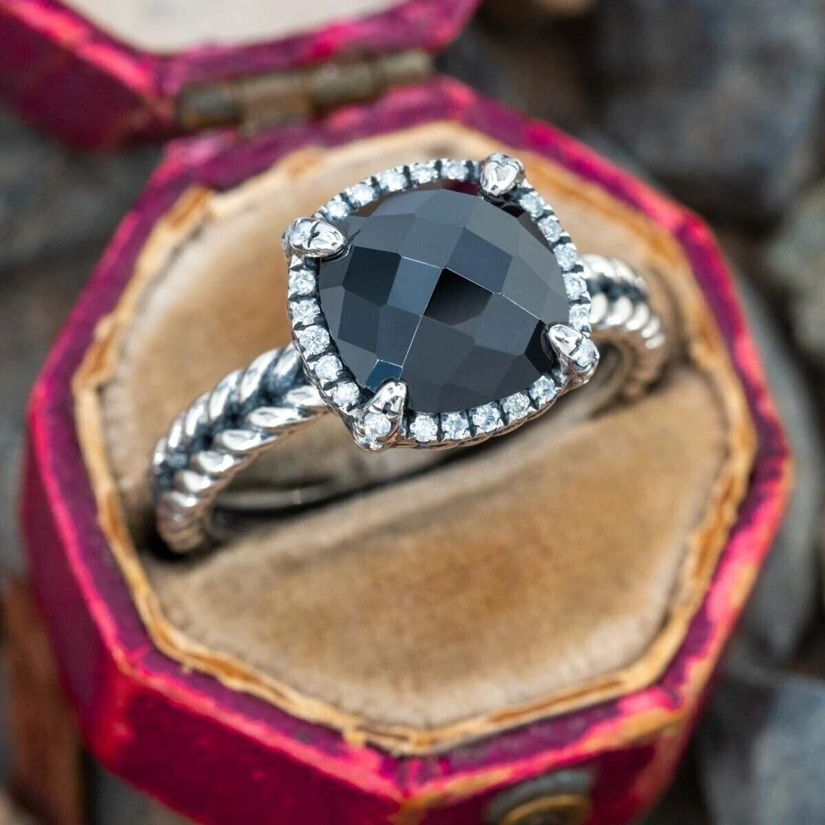 Lovely 6 ct Black Lab Created Diamond Ring In 925 Sterling Silver AAA Certified