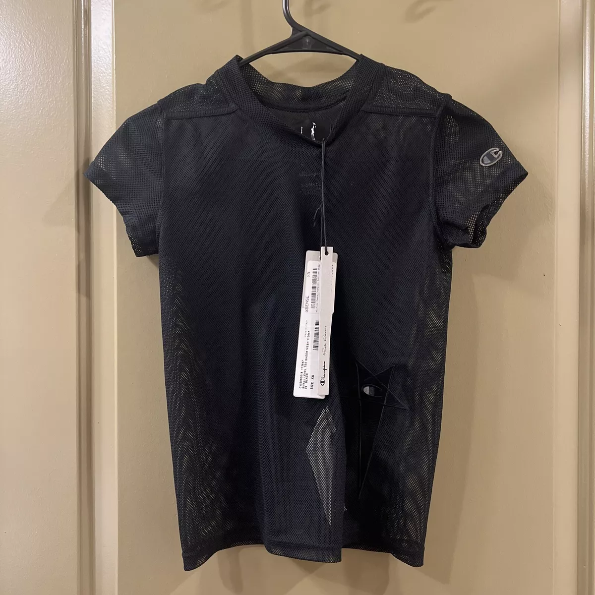 rick owens x champion Black Sheer Mesh Tee Top Sz XS (item 15.5)