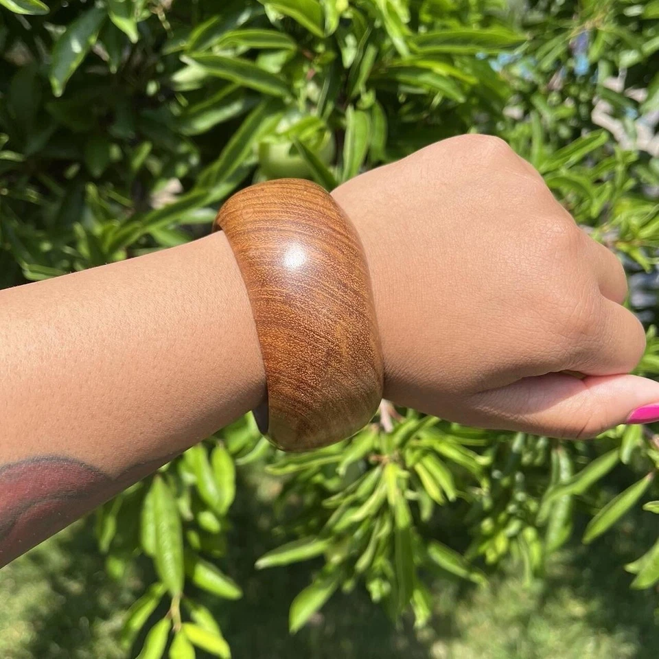 Pulsera brazalete madera asimétrica gruesa grande boho hippie festival vintage