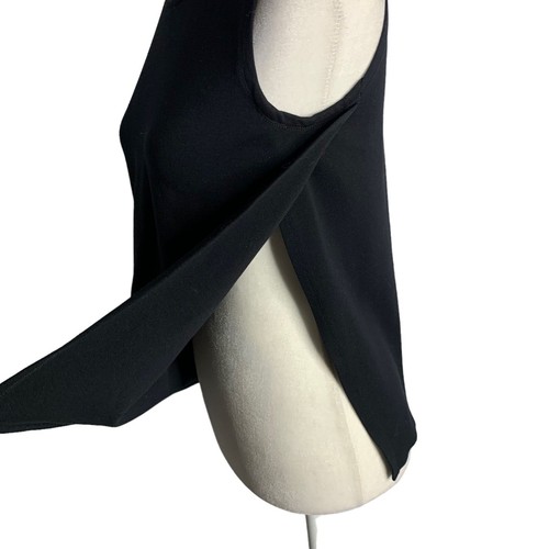 Open Side Athletic Tank Top S Black Sleeveless Round Neck Stretch Knit Wrap - Picture 3 of 6