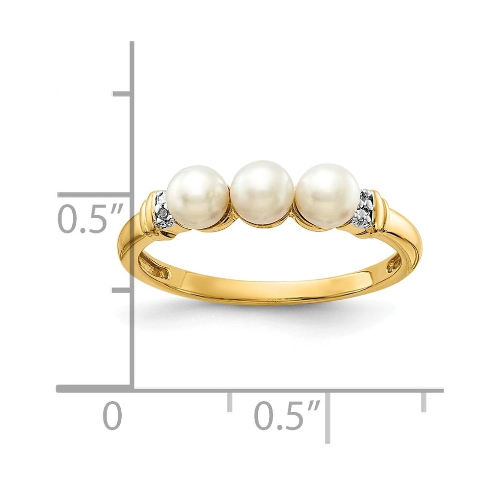 10k Yellow Gold Diamond and FW Cultured 3-Pearl Ring for Women Size 7 - Image 4 of 4