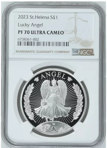 NGC PF70 2023 U.K LUCKY ANGEL 1 Pound 1 oz Pure Silver Proof Coin - St. Helena