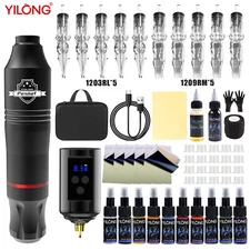 Wireless Tattoo Gun Kit Complete Rotary Pen Machine With Power Supply Ink Needle