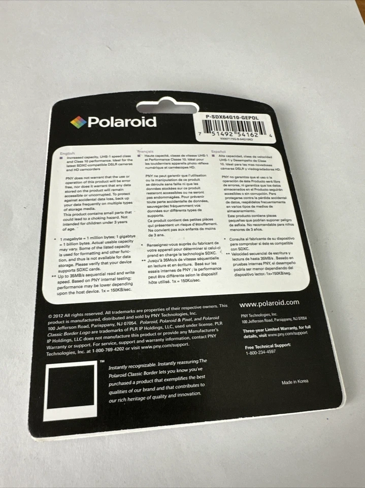 Polaroid 64 GB SDXC Memory Card Class 10 UHS-1 New Sealed - Image 3 of 3