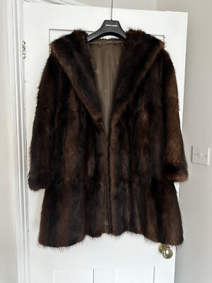 UK Vintage Musquash Pelz Schal Mantel Jacke mit Seide Blumen Futter Samt Taschen