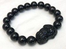 Black Obsidian Beaded Pixiu Bracelet for Wealth Good Luck Brave Money Feng Shui