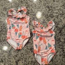 Matching Cat  Jack Toddler Girls Swimsuit with Snap Closure 4T  5T EUC
