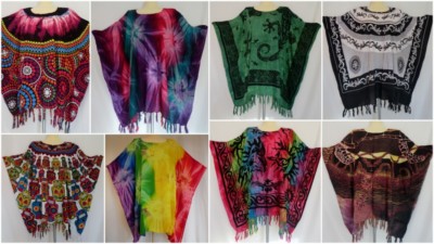 Tunika Viskose Bluse Top Poncho Überwurf Lagenlook Batik Ethno One Free Size 