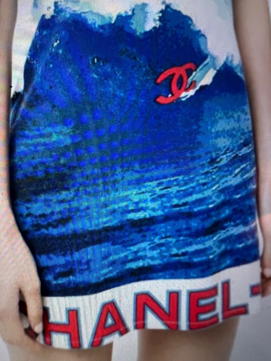 CHANEL 02S SURF VINTAGE BLUE WHITE DRESS RED CC LOGO CHANEL CHANEL 02S SURF VINTAGE BLUE WHITE DRESS RED CC LOGO CHANEL