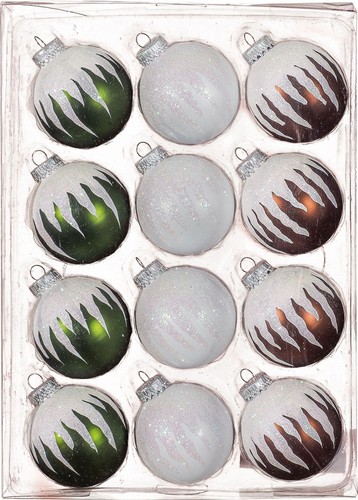 12-teiliges Set Bolas Cristal Verde Oliva / Castaño/Blanco, Decoración 6cm Nuevo