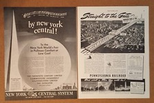 1940 Worlds Fair - New York Central - Pennsylvania Railroad Art Vintage AD LOT