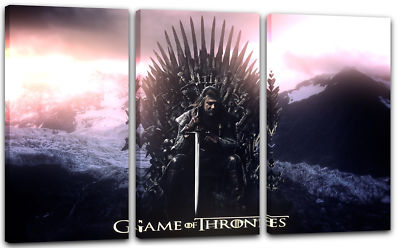 120x80cm Lein-Wand-Bild: Game of Thrones Ned Stark eiserner Thron mit Schwert dü