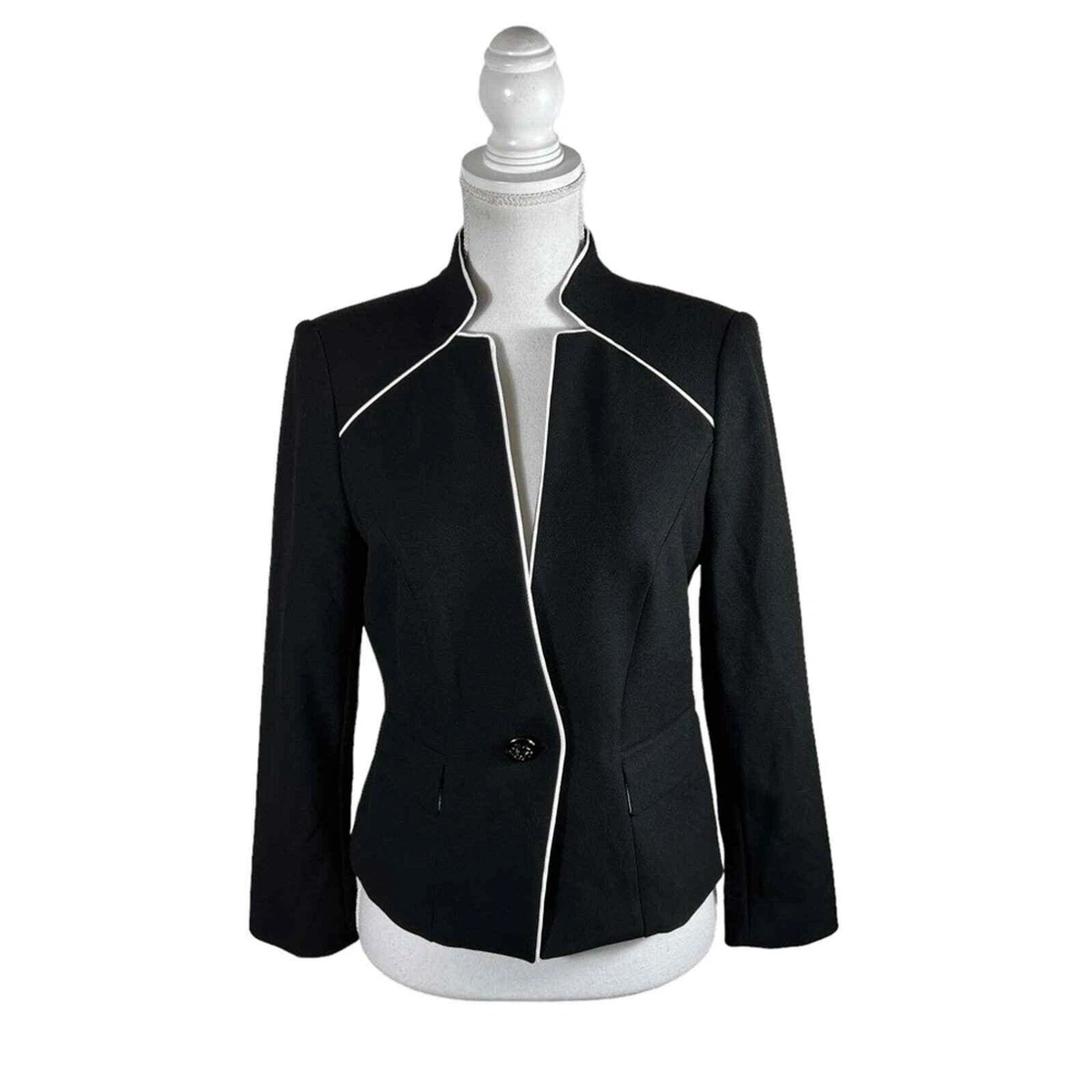 White House Black Market Contrast Piping Black Blazer eBay