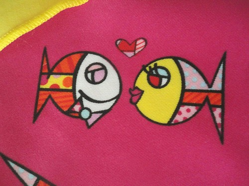 SUBMARINE ROMERO BRITTO Swimsuit 14 Pop Art to Wear FISHIES Deeply in Love NWT - Picture 6 of 7