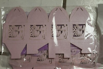 108 Mr& Mrs Laser Cut Wedding Party Favor Box w/ Ribbon Candy,Gift Lavender 8pks