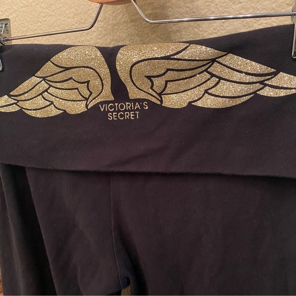 VICTORIA’S SECRET Women Black Foldover Flared Gold Glittery Wings
