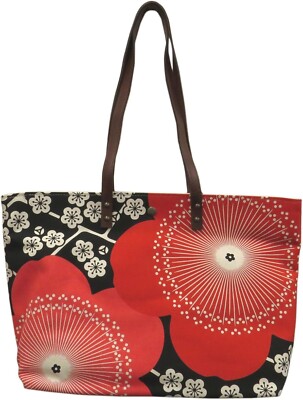 Kyoto Japanese Floral Tote Bag - Goshiki Hanpudo UME Red Canvas Shoulder Bag