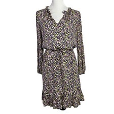 Draper James Ditsy Floral V Neck Long Sleeve Dress Sz Medium Drawstring Waist