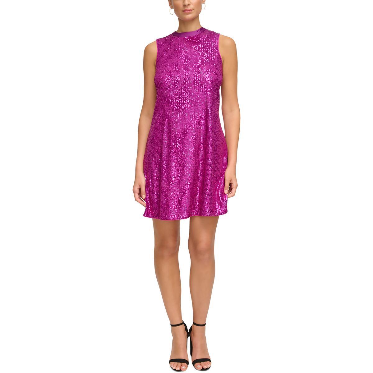 Женское розовое повседневное платье-сорочка без рукавов с блестками Kensie 14 BHFO 6407