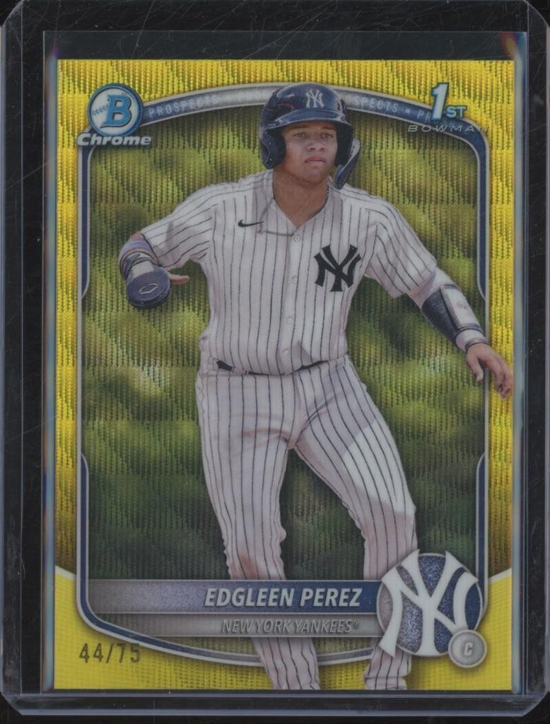 2025 Bowman Chrome EDGLEEN PEREZ RC 1st Yellow Wave Refractor /75 Yankees LH2