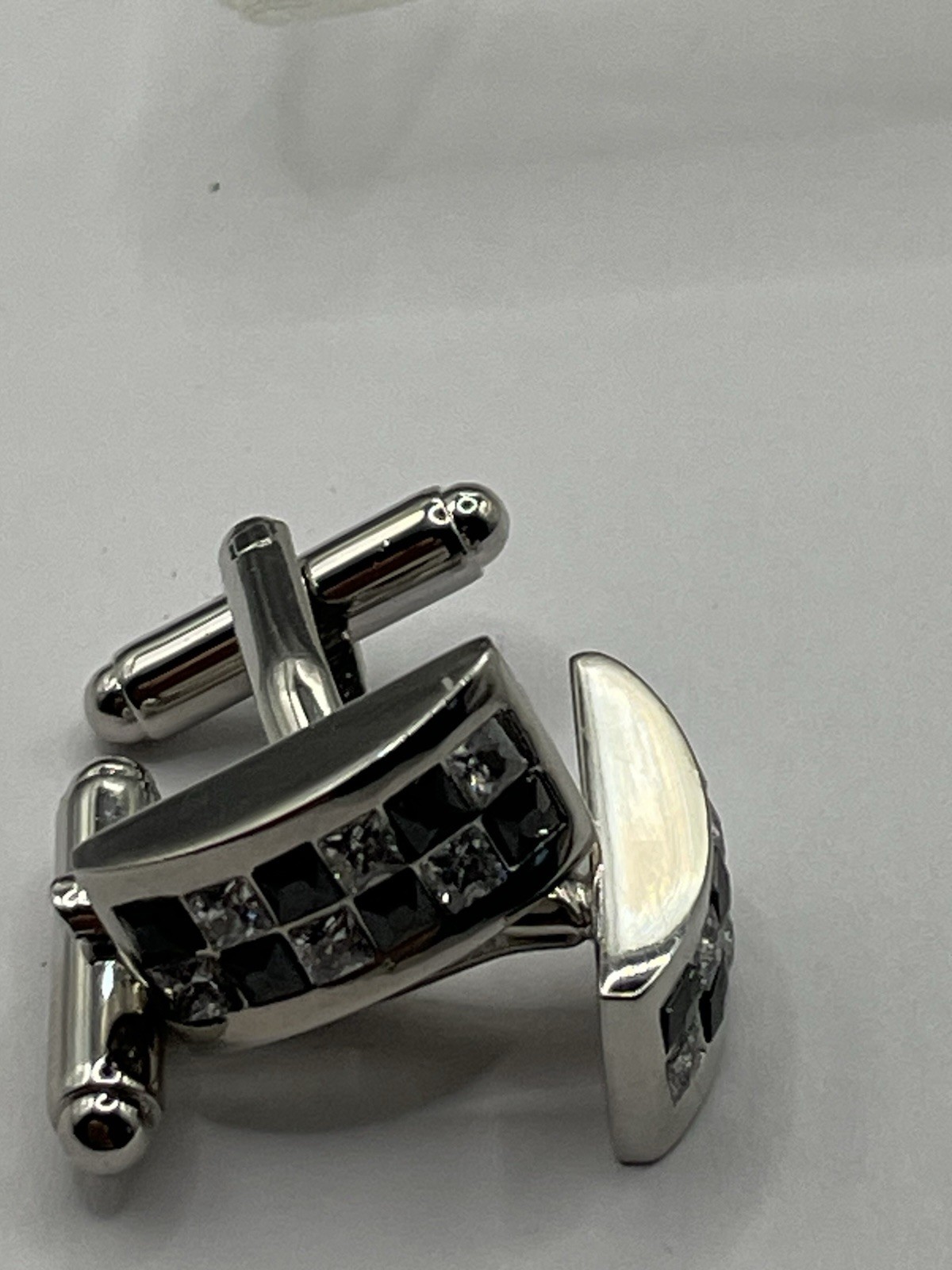 Cufflinks, Silver-tone Rectangular, Square Black … - image 1