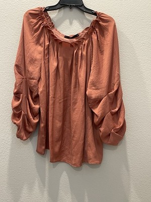 Ladies Rust XL  Blouse/Gathered Sleeve Can Be Worn Off The Shoulder flare Waist