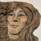 Clay Wall Plaque Relief Woman Portrait, Wall Mounted, Brown Beige — photo 2