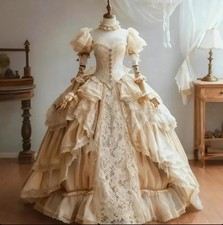 Vintage Victorian WeddingDress With Short Sleeves Princess Bridal Gown Champagne