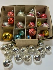 Vintage Christmas Ornaments Shiny Brite USA Misc Lot of 31 With 1/2 Box NO LID