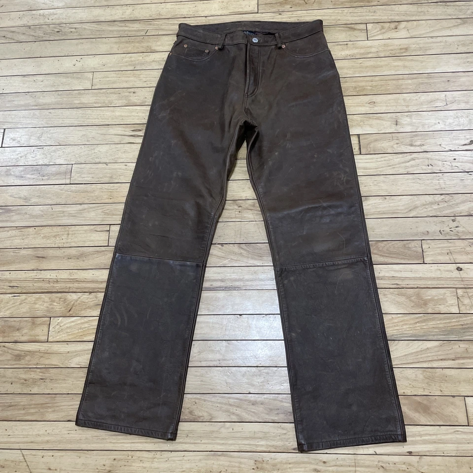 Vintage Y2K Lucky Brand Jeans Brown Leather Pants Jeans Zip Fly Adult Size 33X31 - Image 3 of 4