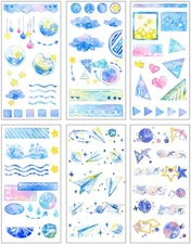 (Pack of 2) Cute Washi Stickers for Journaling - Starry Night Fantasy Imaginatio