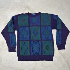 VTG Pendleton Wool Lobo Men's Sweater Crew Neck Purple Aztec Cable SZ Large USA