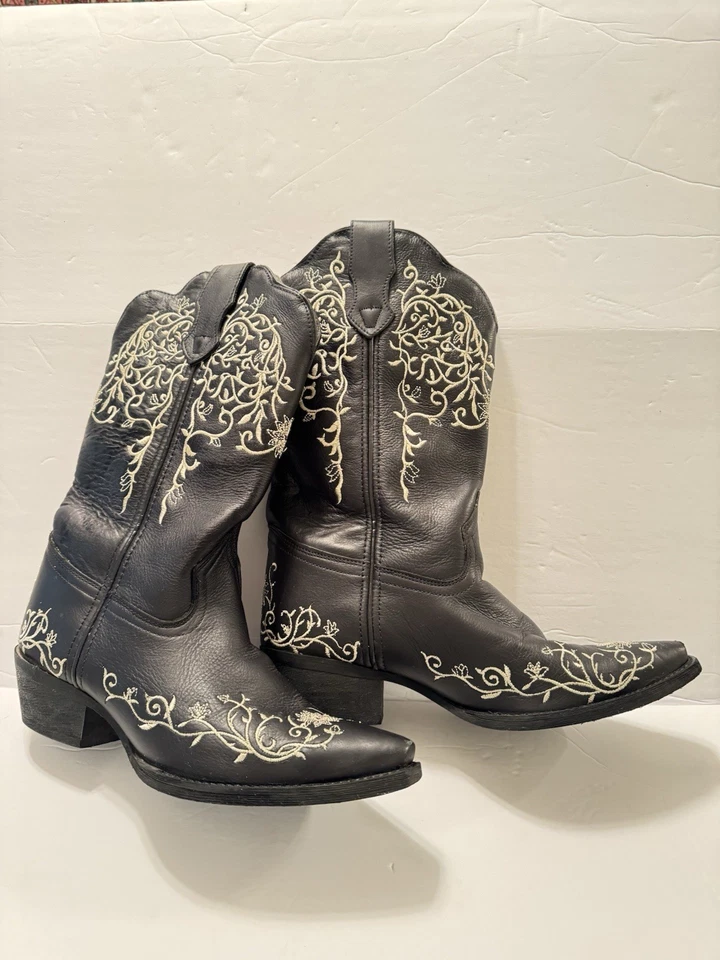 Женские ковбойские сапоги Laredo 12 дюймов с белым цветком и эмблемой черные 52170 - Изображение 2 из 4