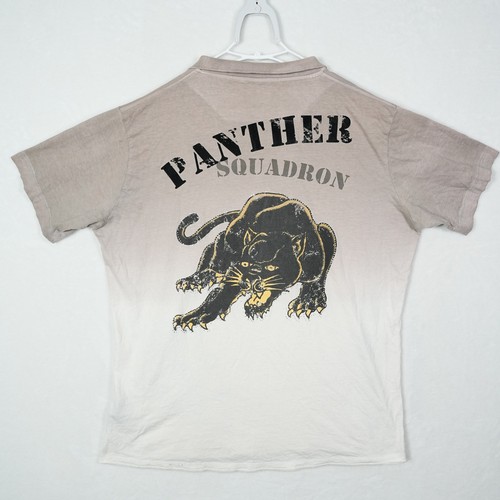 Ed Hardy Mens XXL Panther Squadron Ombre Polo Shirt Tan White Tattoo Graphic