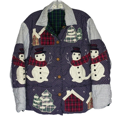 Vintage Patch Magic Christmas Snowman Reversible Jacket Coat Medium